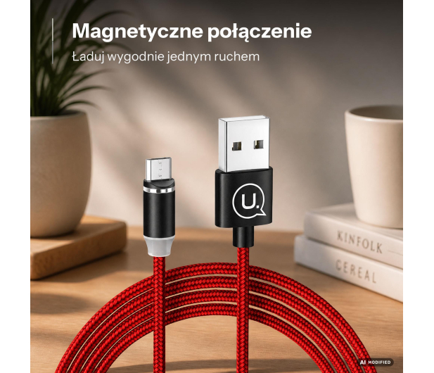 USAMS Kabel magnetyczny U-Sure microUSB1m 2,1A pleciony czerwony - 1569002 - zdjęcie 2